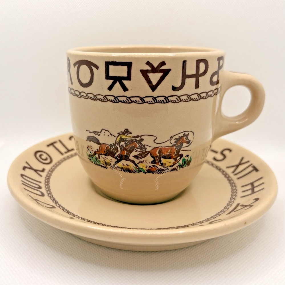 Vintage Wallace Restaurant China Westward Ho Rodeo 11 Oz. Cup And Saucer